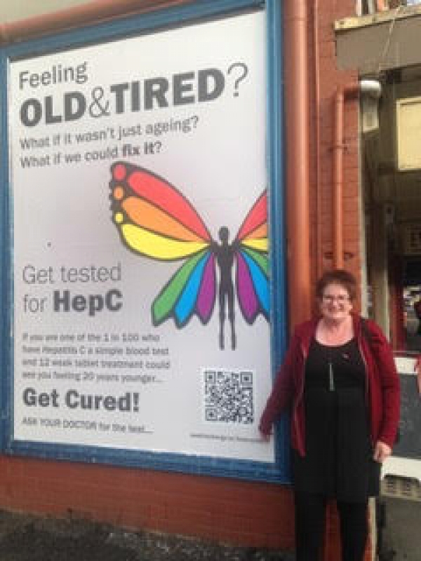 Hazel Heal with Hep C Awareness Poster - Feeling Old &amp; Tired? Get Tested, Get Treated, Get Cured