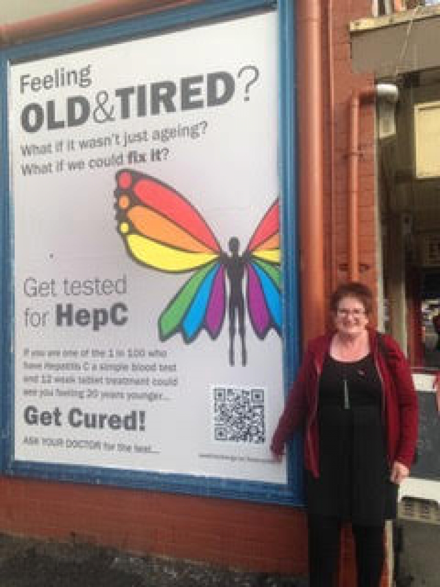 Hazel Heal with Hep C Awareness Poster - Feeling Old &amp; Tired? Get Tested, Get Treated, Get Cured